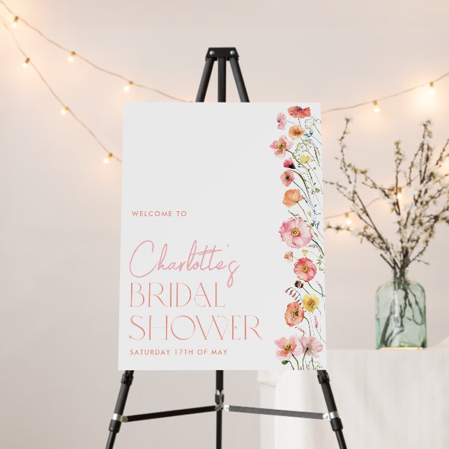 Floral Bridal Shower Welcome Sign Poppy Wildflower (In Situ (Stand))