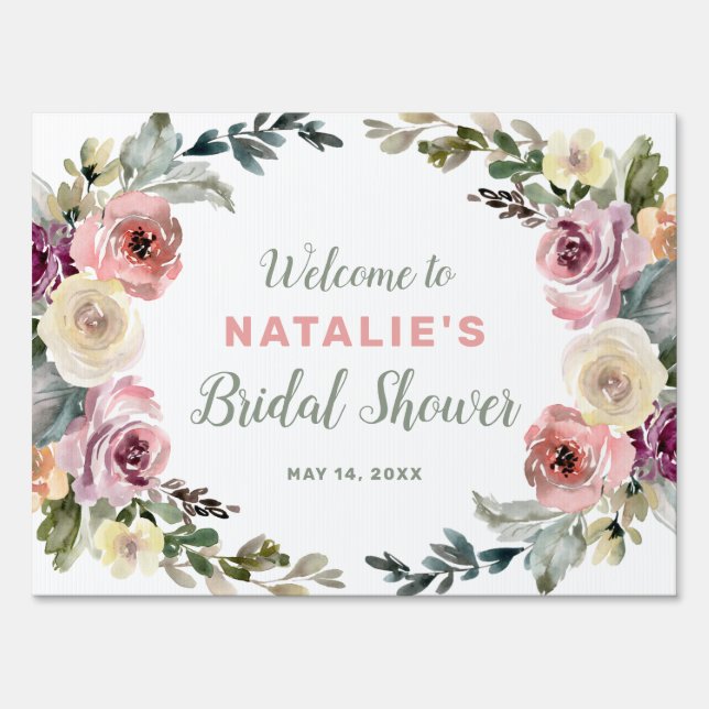 Floral Bridal Shower Welcome Yard Sign (Front)