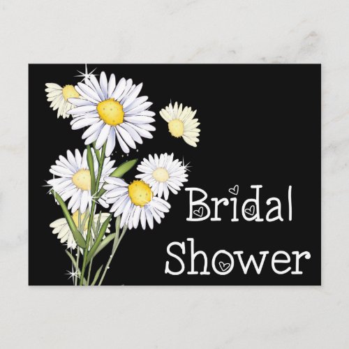 Floral Bridal Shower White Daisy Flowers Black Invitation Postcard