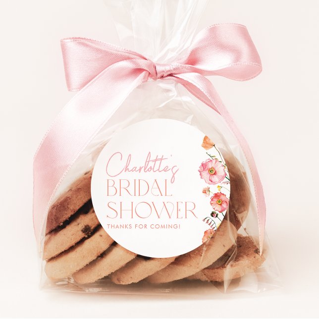 Floral Bridal Shower Wildflower Poppies Favor Classic Round Sticker (Creator Uploaded)