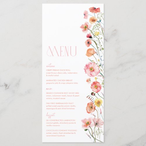 Floral Bridal Shower Wildflower Poppies Menu