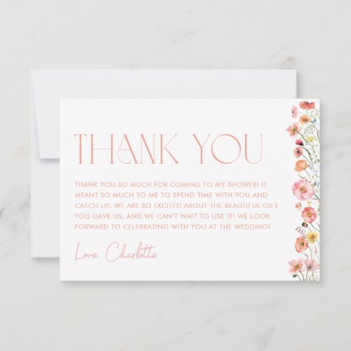 Floral Bridal Shower Wildflower Poppies  Thank You Card