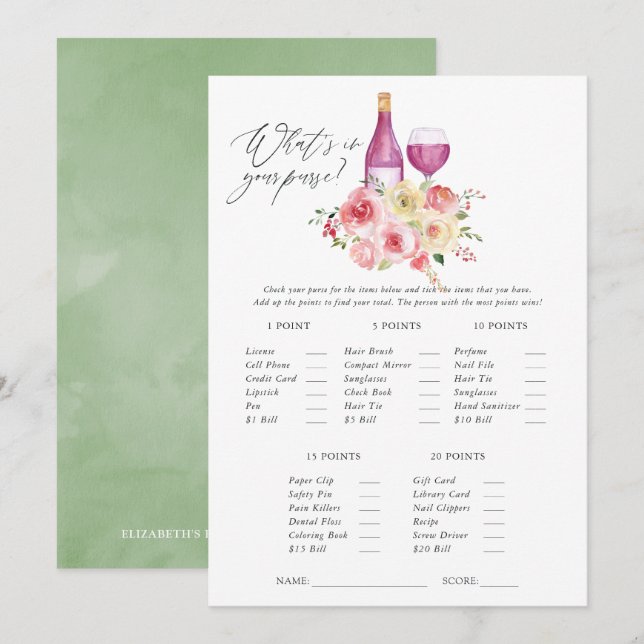Floral Bridal Shower Wine Tasting Game Invitation (Front/Back)