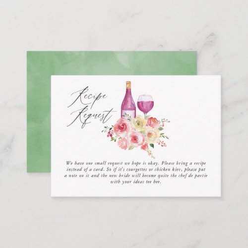 Floral Bridal Shower Wine Tasting Recipe Request Enclosure Card
