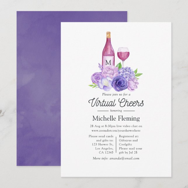 Floral Bridal Shower Wine Toasting Virtual Shower Invitation (Front/Back)