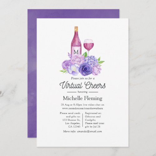 Floral Bridal Shower Wine Toasting Virtual Shower Invitation