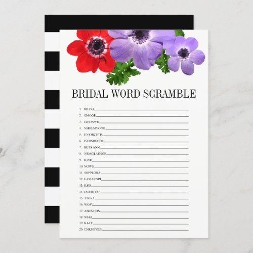 Floral Bridal Shower Word Scramble Game Card