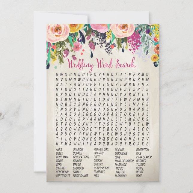Floral Bridal Shower Word Search Game (Front)