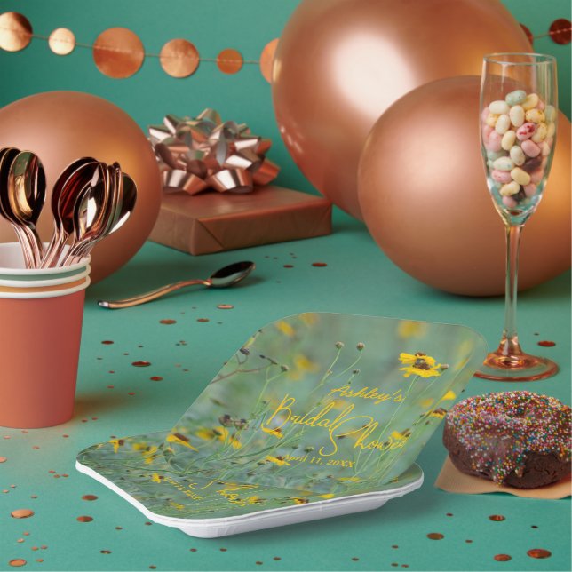 Floral Bridal Shower Yellow Wildflower Photograph Paper Plates (Multi)