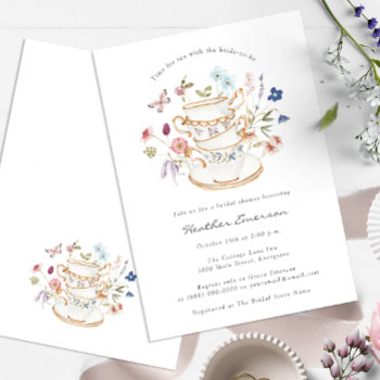 Floral Bridal Tea Invitation by The_Painted_Paperie at Zazzle