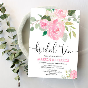 Floral bridal tea party shower, blush pink invitation