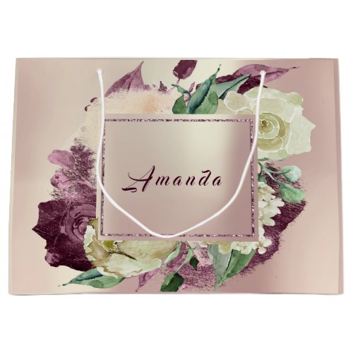 Floral Bridal Wedding Birthday Roses Marsala Blush Large Gift Bag