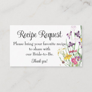 Floral Bridal Wedding Shower Recipe Request Enclosure Card
