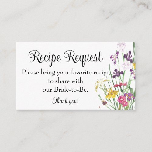 Floral Bridal Wedding Shower Recipe Request  Enclosure Card