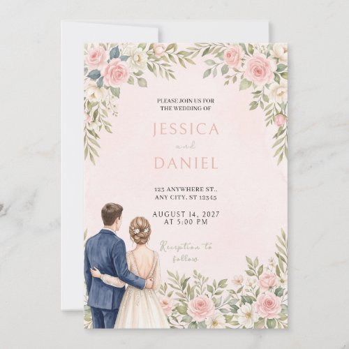 Floral Bride and Groom Wedding Invitation