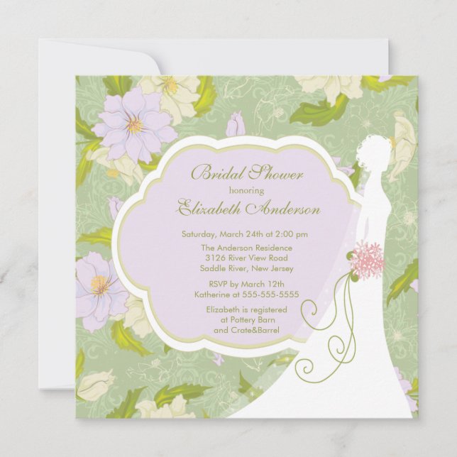 Floral Bride Bridal Shower Invitation Purple (Front)