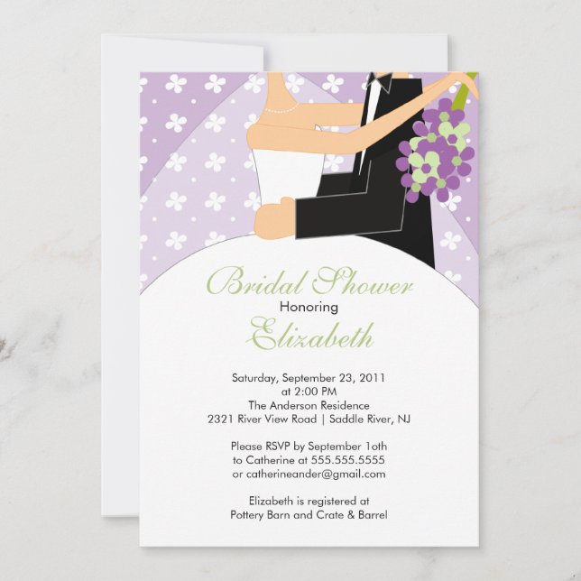 Floral Bride Bridal Shower Invitation Purple Green (Front)