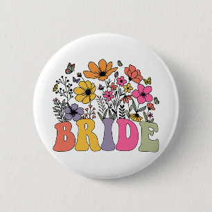 Floral Bride Bridesmaid Wildflowers Groovy Bachelo Button