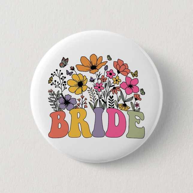 Floral Bride Bridesmaid Wildflowers Groovy Bachelo Button (Front)