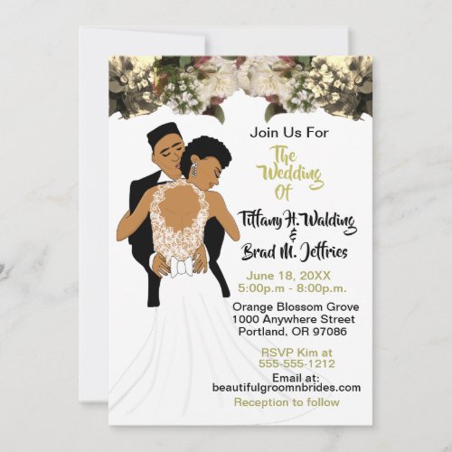 Floral Bride  Groom African American Wedding Invi Invitation