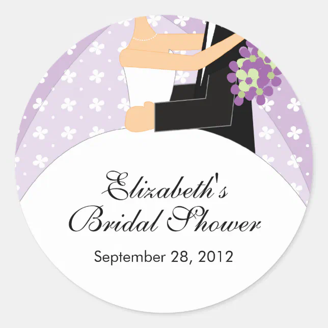 Floral Bride Groom Bridal Shower Sticker Purple | Zazzle
