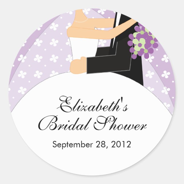 Floral Bride Groom Bridal Shower Sticker Purple (Front)