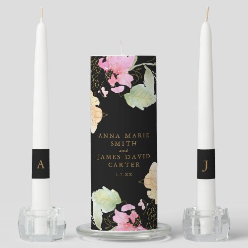 Floral Bride Groom Name Black Wedding Unity Candle