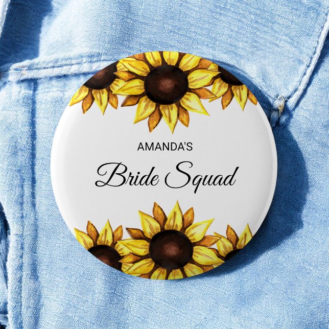 Floral Bride Squad Sunflower Yellow White Wedding Button (Creator Uploaded)