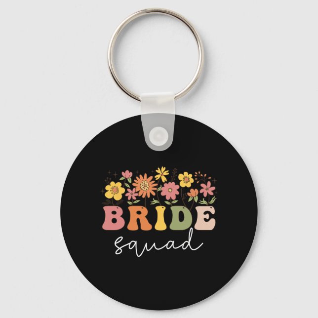 Floral Bride Squad Wildflower Wedding Bachelorette Keychain (Front)