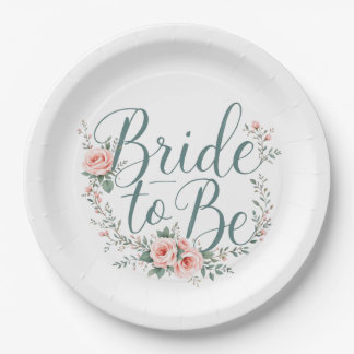 Floral Bride to Be Paper Plates, Blush Pink Roses  Paper Plates