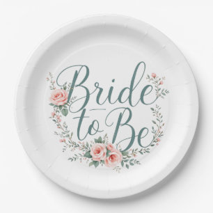 Floral Bride to Be Paper Plates, Blush Pink Roses Plates