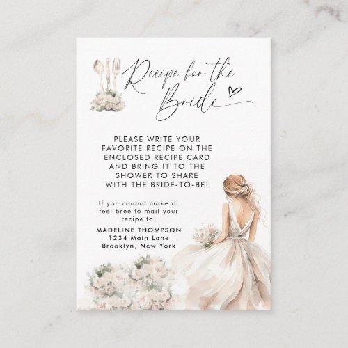 Floral Bride Utensils Bridal Shower Recipe Request Enclosure Card