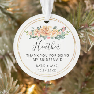 DIGIBUDDHA Maid of Honor Christmas Ornament Gift Asking Sister Best Girl Friend Wedding Party Proposal Pretty Farmhouse Floral Ceramic Keepsake Present 3 Flat Circle Porcelain with Ribbon & Free Box 