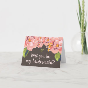 Floral Bridesmaid Invitation Pink Peony Gray