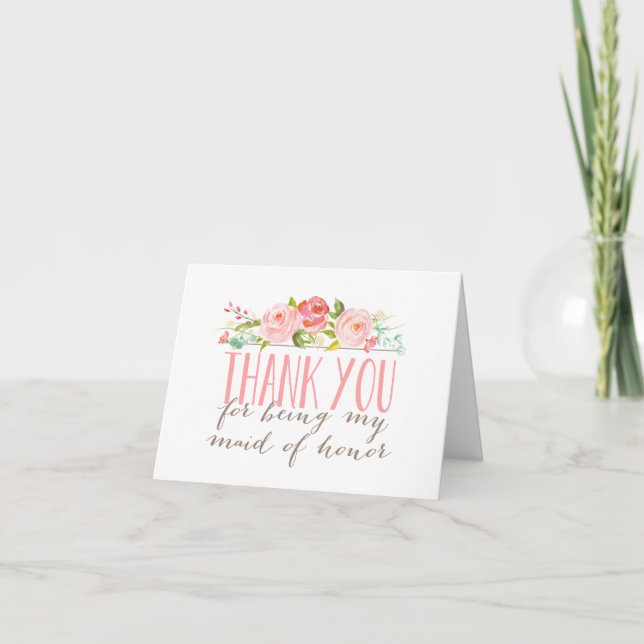 Floral Bridesmaid Maid of Honor Thank You Folded Card (Front)
