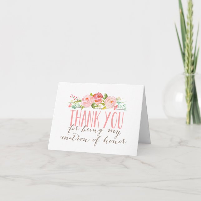 Floral Bridesmaid Matron of Honor Thank You Folded Card (Front)