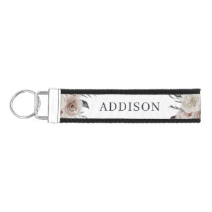 Floral Bridesmaid Name Rose Favor Wrist Keychain