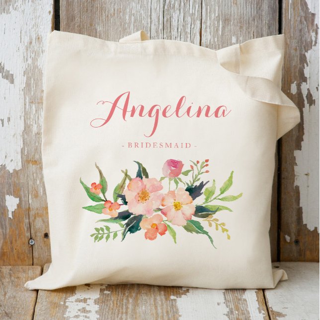 Floral Bridesmaid Personalized Tote Bag (Creator Uploaded)