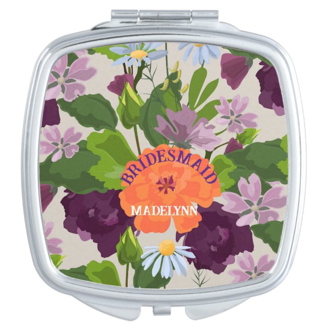 Floral Bridesmaid Survival Kit Gift Elegant   Compact Mirror (Front)