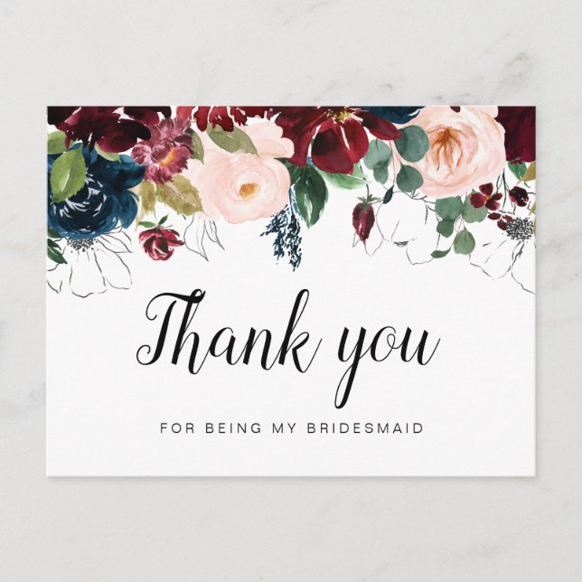 Floral Bridesmaid Thank you card (Front)