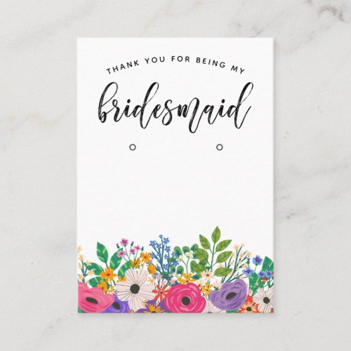 Floral Bridesmaid Thank You Favor Earring Display Business Card