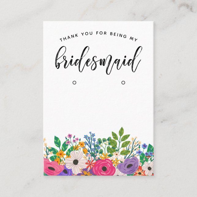 Floral Bridesmaid Thank You Favor Earring Display Business Card (Front)