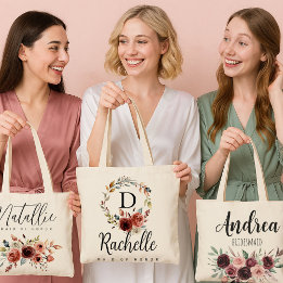 Floral Bridesmaid Tote with Personalized Texts Bag