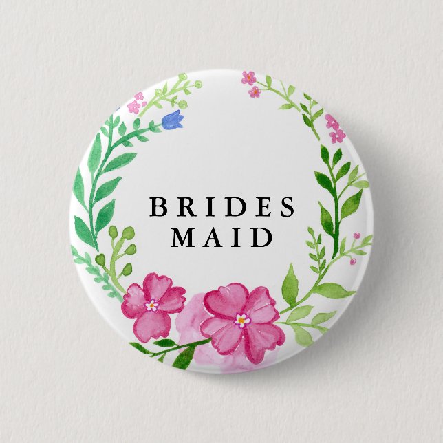Floral Bridesmaid Wedding Pinback Button (Front)