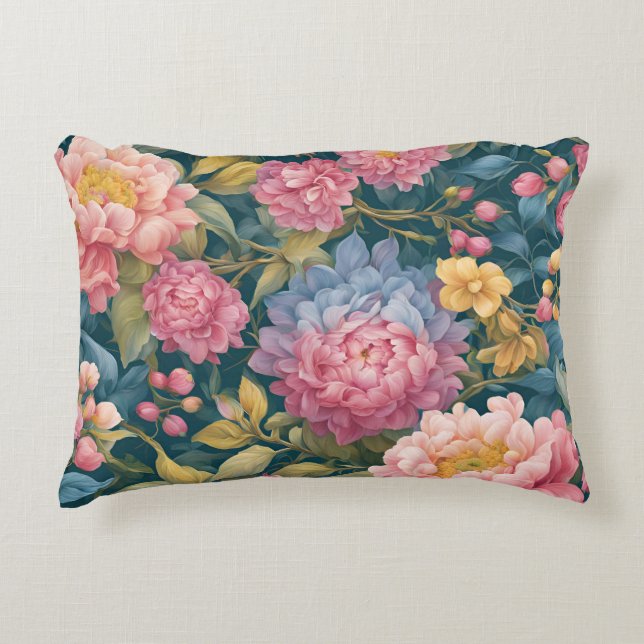 Floral Bright Colorful Flowers Accent Pillow (Front)
