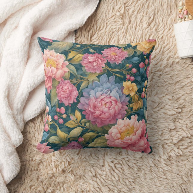 Floral Bright Colorful Flowers Throw Pillow (Blanket)