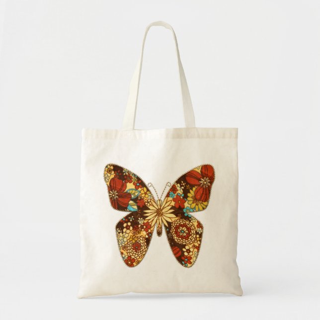 Floral bright fabric butterfly 2 tote bag (Front)