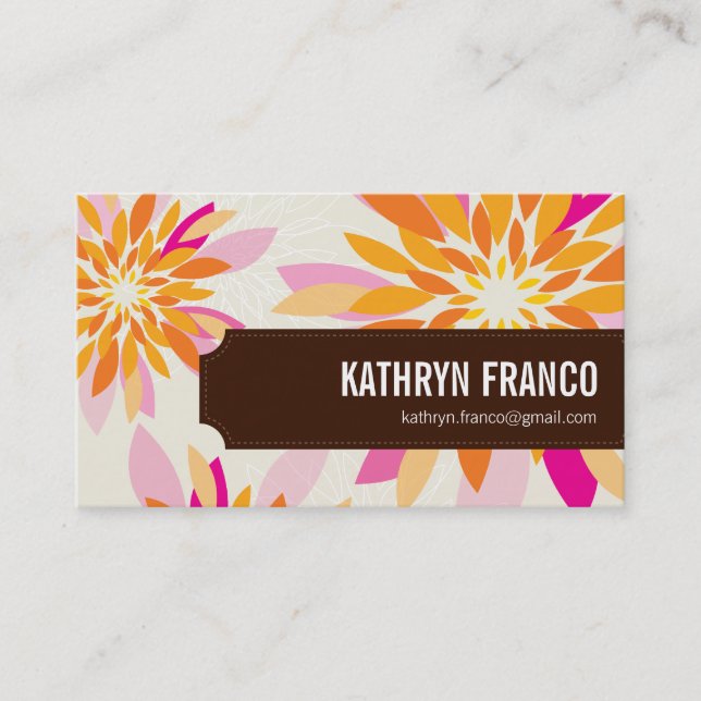 FLORAL bright modern dahlia yellow orange pink Business Card (Front)