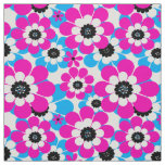 Floral bright neon pattern bright crimson and blue fabric
