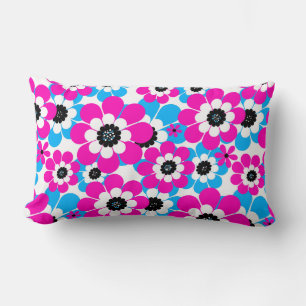 Floral bright neon pattern bright crimson and blue lumbar pillow